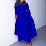 FASHIONABLE AND ELEGANT LACE UP PLUS SIZE DRESS_CWDMD3654