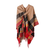 KNITTED FRINGED SHAWL DOUBLE SIDED PLAID SCARF_CWASC2178