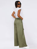 Solid Color Sag All-In-One Lace-Up Wide-Leg Pants