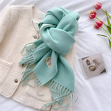 DOUBLE SIDED FAUX CASHMERE SCARF SOLID COLOR SHAWL_CWASC0968