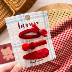 Red Bow Fabric Hair Clip Set For Kids_Cwaha08386
