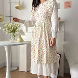 Washed Cotton And Linen Ruffled Floral Apron_Cwmm5807