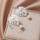 White Hollow Leaf Pearl Earrings