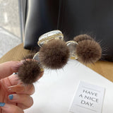 TEMPERAMENT REAL MINK FUR PLUSH BALL HAIRPIN_CWAHA3324
