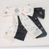 BOW SPRING CLIP ORGANZA CRYSTAL RIBBON HAIRPIN_CWAHA4413