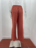 Solid-Color Loose Tight Waistband Wide-Leg Pants