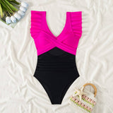 RUFFLED SMALL FLYING SLEEVE TUMMY CONTROL SWIMSUIT_CWMW0621