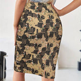 Stylish And Elegant Printed Split Wrap Hip Skirt