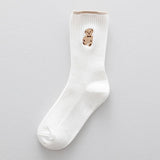 BROWN BEAR EMBROIDERY COTTON CREW SOCKS_CWMS1352