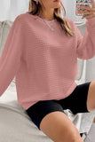 Waffle Long-Sleeved Off-The-Shoulder Hoodie