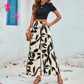 Tight-Fitting Crop T-Shirt Printed Trouser Suit