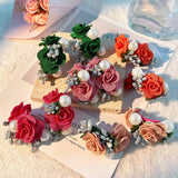 PEARL FABRIC FLOWER STUD EARRINGS UNIQUE DESIGN_CWMM6256