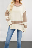 Two-Tone Round-Neck Loose And Versatile Sweater