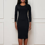 RUFFLE HEM SOLID COLOR ROUND NECK HIP DRESS_CWDMD3712