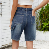Washed Denim Quarter Pants With Fashion Design
