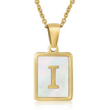 SQUARE SHELL 26 LETTER PENDANT NECKLACE_CWAJE0674