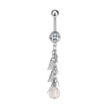 LEAF TASSEL CZ BELLY RING FOR NAVEL PIERCING_CWMM9249