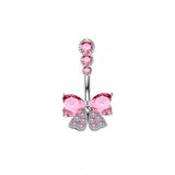 BUTTERFLY CZ BELLY RING WITH STAINLESS STEEL BAR_CWMM9250