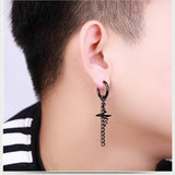 NEW FEATHER SINGLE BLACK CHAIN EARRING_CWAJE2451