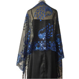 PEACOCK EMBROIDERED SEQUINED TASSEL CAPE_CWASC1077