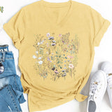FLORAL V NECK GRAPHIC TEE FOR WOMEN LOOSE FIT_CWTTS1483