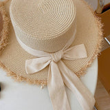SUMMER LITERARY BOW FLAT TOP SUN HAT_CWAH3392