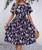 Summer Crew-Neck Short-Sleeved Printed Dress