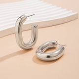 METAL WIND CIRCULAR RING THICK CHAIN EARRINGS_CWAJE1153