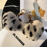 LEOPARD PRINT FUR BALL HEART SHAPE BAG KEYCHAIN_CWMM2451