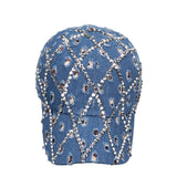 Womens Studded Denim Leopard Baseball Cap Sun Hat Cwah1528