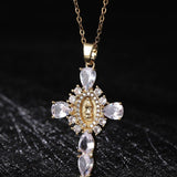 Zirconia Pendan Virgin Mary Cross Necklace_Cwmm5867