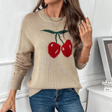 Valentines Day Cherry Jacquard Knitted Sweater