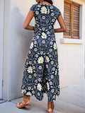 Vintage Floral Print Casual Straight-Leg Jumpsuit