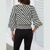 Waist-In Color Contrast Printed Long Sleevet-Shirt