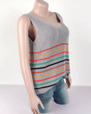 U-Neck Colored Striped Knitted I-Shaped Vest