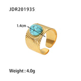 GOLD STAINLESS STEEL INLAID NATURAL STONE RINGS_CWAJE0611