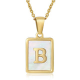 SQUARE SHELL 26 LETTER PENDANT NECKLACE_CWAJE0674