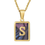 SQUARE SHELL 26 LETTER PENDANT NECKLACE_CWAJE0674