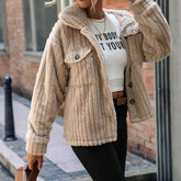 Women Polo Collar Long Sleeve Solid Button Jacket_Cwoco0117