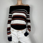 Vintage Striped Striped Woolen Collar Top