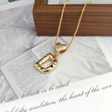 COLORFUL ZIRCONIA HEART LETTER PENDANT NECKLACE_CWMM5875