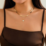 FIVE LEAF GRASS COLORFUL SNAKE BONE CHAIN NECKLACE_CWAJE1162