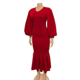 FASHION PLUS SIZE VNECK LONG SLEEVE FISHTAIL DRESS_CWDMD3671