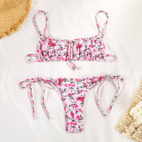 Tied Bikini Set Sexy Floral Swimsuit_Cwmw0239