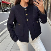 Solid-Color Textured Casual Chanel-Style Coat