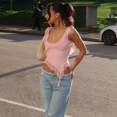 U-Neck And Black Fungus Edges Irregular Vest