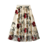 Vintage Floral Embroidered Tulle Midi Skirt_Cwbms0391