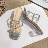 Wearing Rhinestone Strappy High Heels