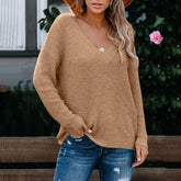 Solid Color V-Neck Loose Long-Sleeved Sweater