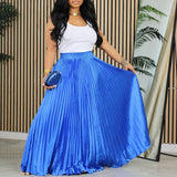 PLUS SIZE MID HIGH WAIST PLEATED LONG SKIRT_CWDMD3676